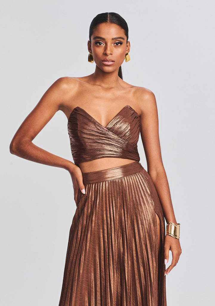 Hush metallic 2025 pleated skirt bronze