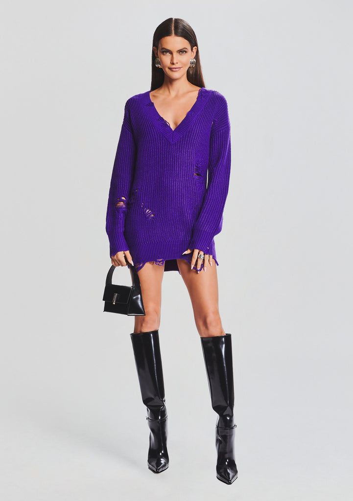 open lace back dress Snapback Sweater Dress (PURPLE) – Meow and Barks Boutique main image 1