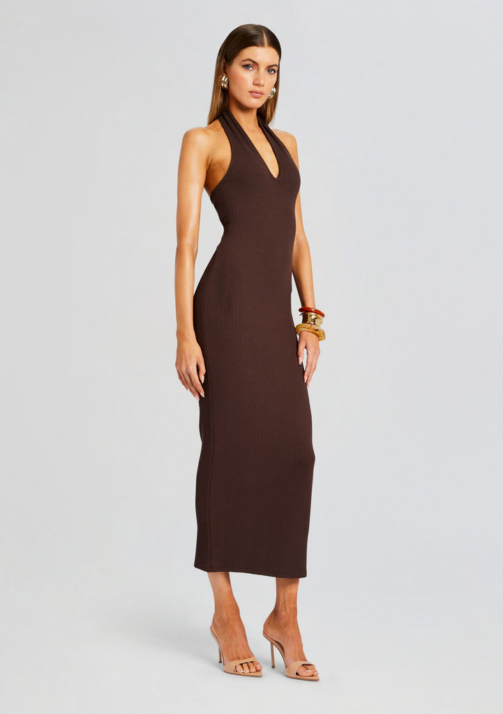 【LOULOUSEOUL】Nylon Halter Neck Dress (Khaki Brown) LOULOUSEOUL Nylon Halter Neck Dress - Khaki Brown