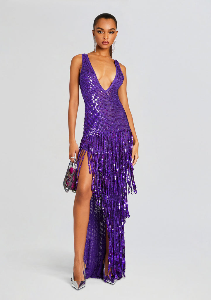 Libra Sequin Fringe Crochet Dress