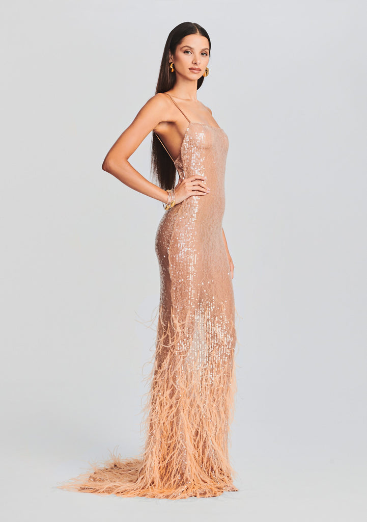 Odessa Sequin Feather Dress – Retrofete