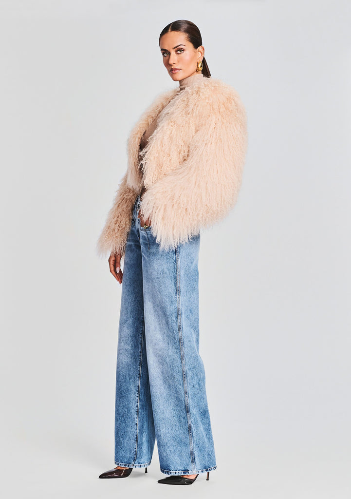 Retrofête Luxe Genuine Shearling Crop Jacket in Tannin