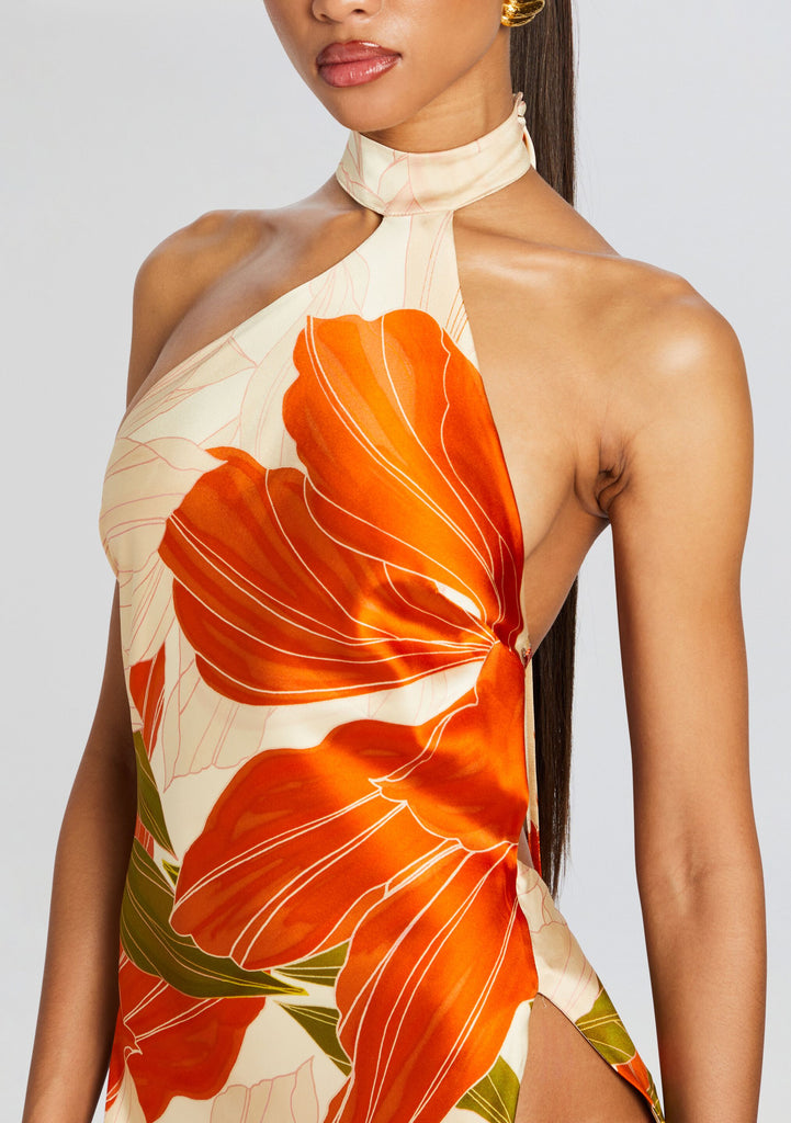 パーティードレス Gold Tiger Print Open Back Silk Dress 3efe795c-56c8-45b7-aaca-