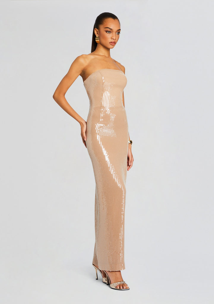 Cream Maxi Dress | Strapless Ember Sequin Dress