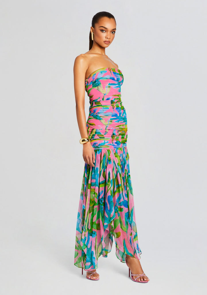 teryn silk chiffon dress RETROFTE Teryn strapless floral-print silk-chiffon maxi dress