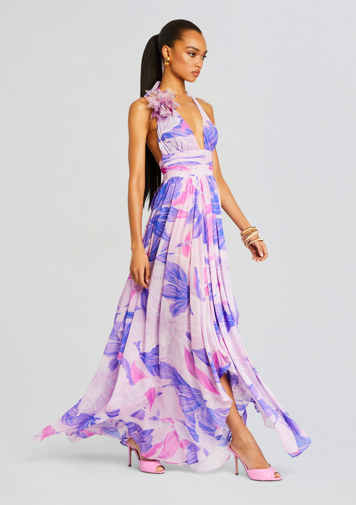 Purple floral chiffon dress best sale