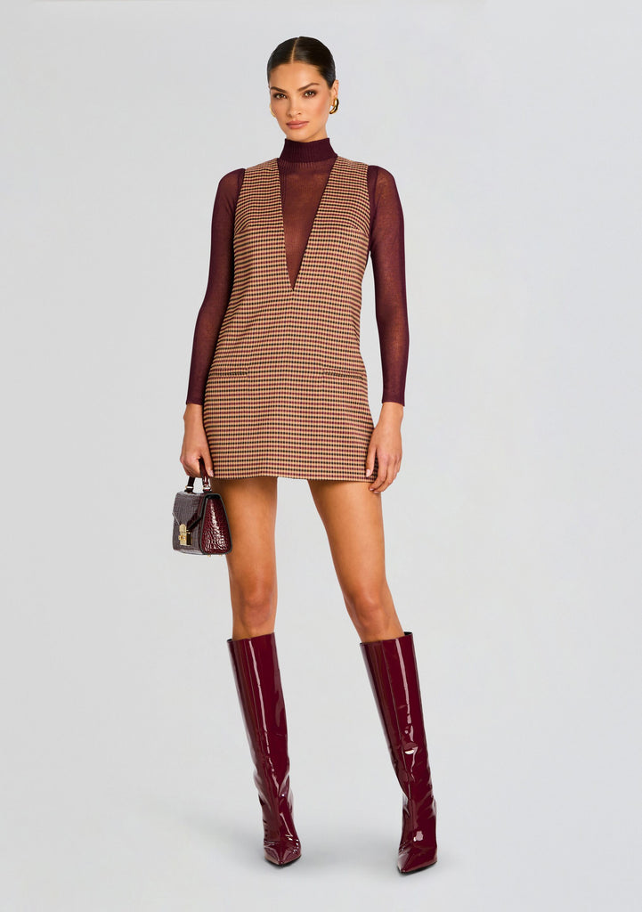SER.O.YA Women's Maxine Mini Tent Dress - Camel Houndstooth - Size Small SER.O.YA Women's Maxine Mini Tent Dress - Camel Houndstooth - Size Small