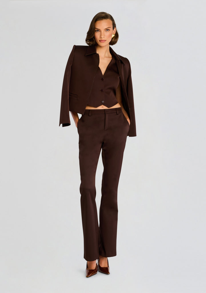 Elvira Heavy Satin Slim Flare Trouser – Retrofete