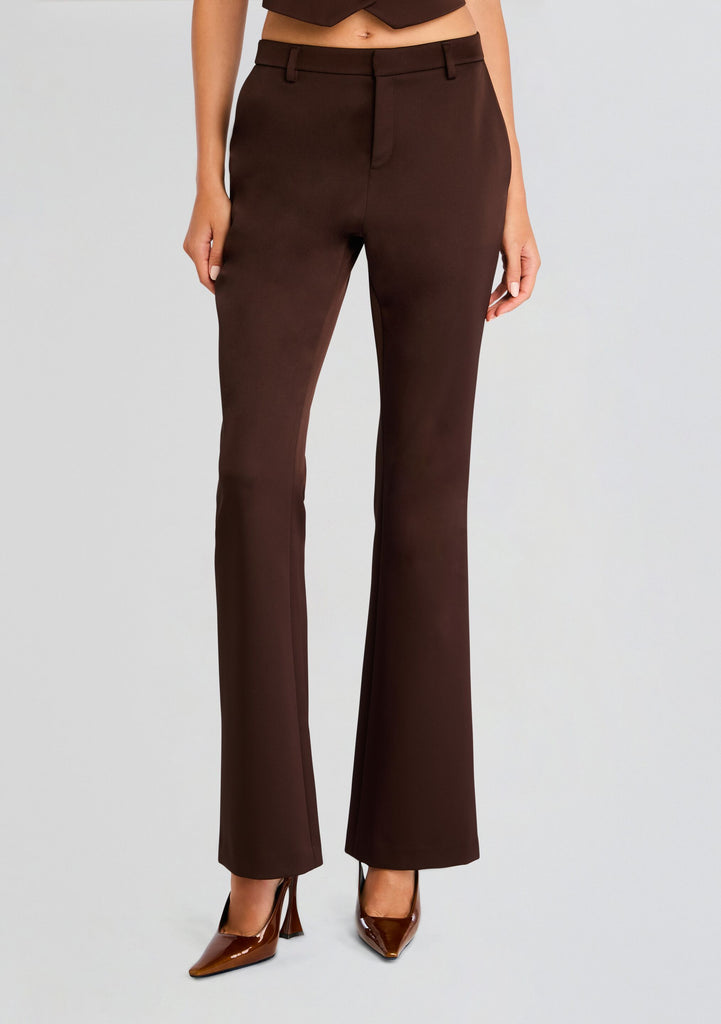 Elvira Heavy Satin Slim Flare Trouser Ash Brown / 12