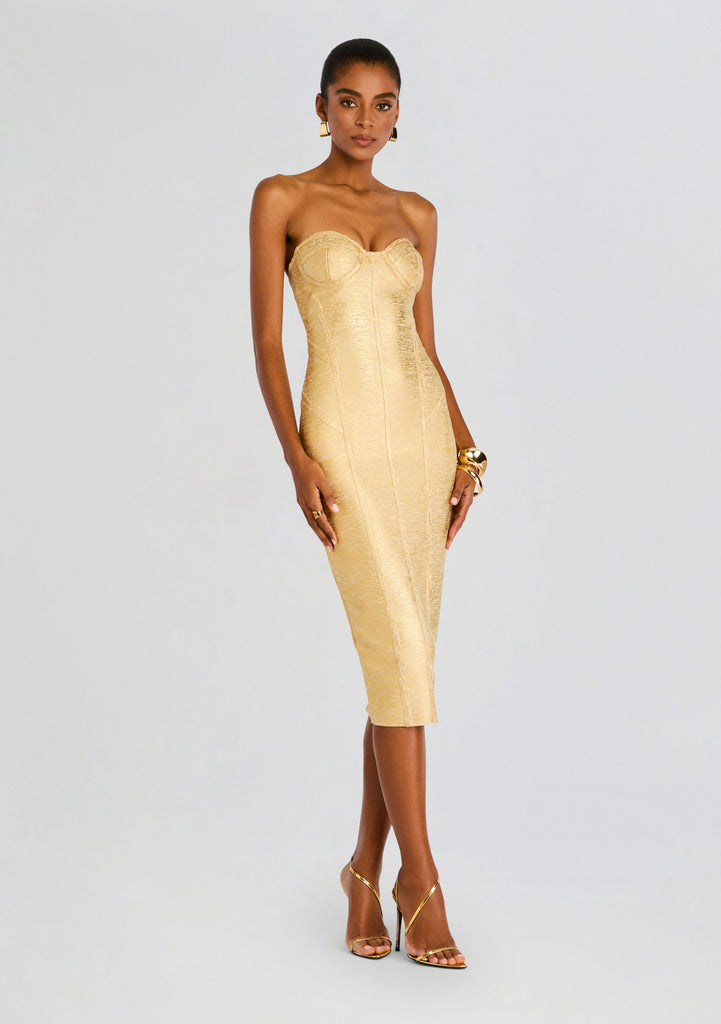 Knit Gold Dress | Charlize Coated Dress | Retrofête – Retrofete