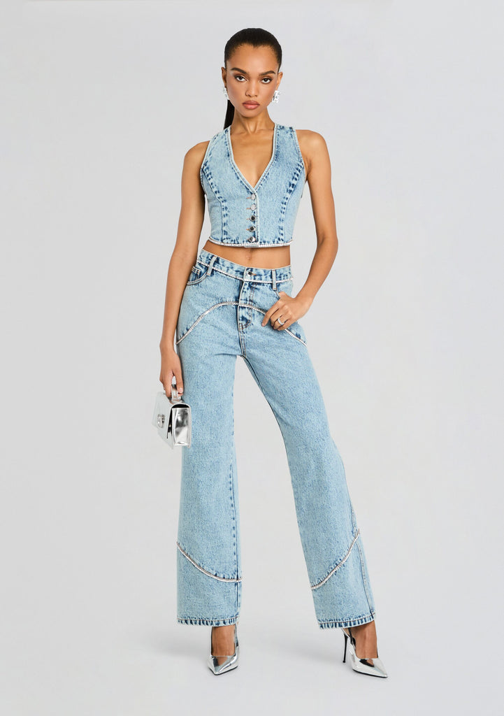 Jordi Embellished Denim Vest – Retrofete