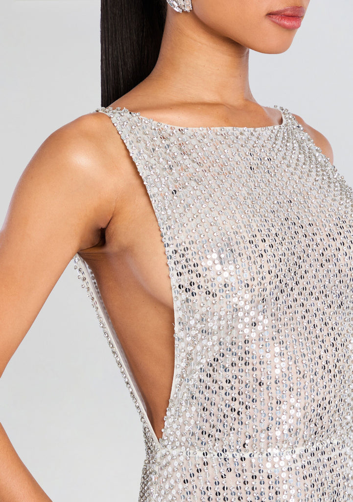 Retrofete Asha Dress in Metallic Silver - Size XL