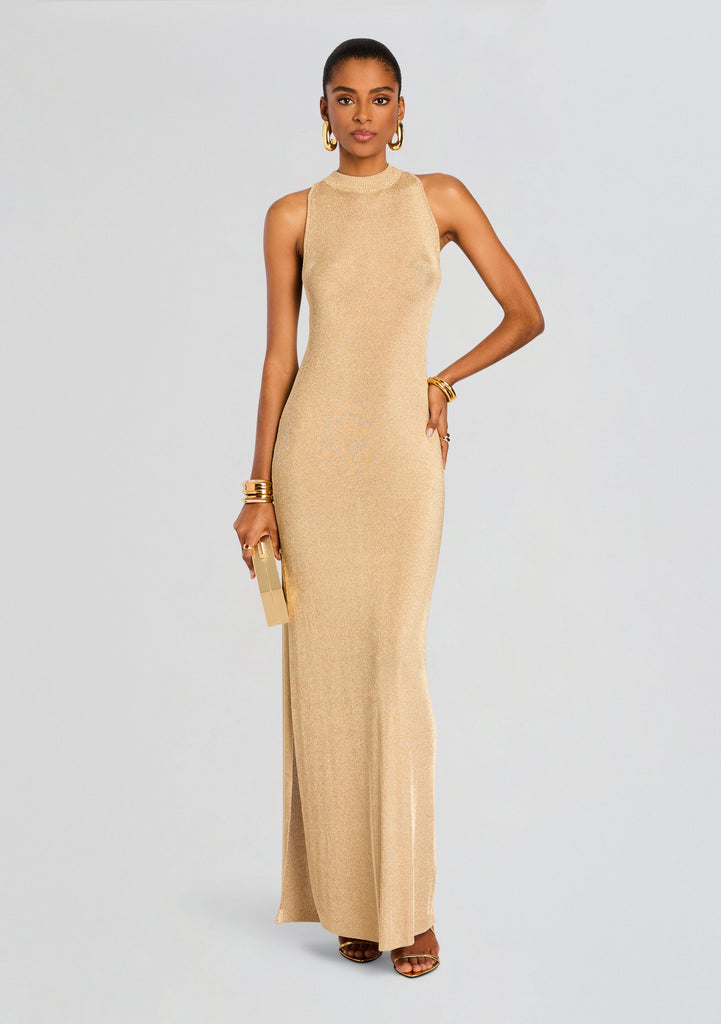 SEROYA Henne Metallic Dress in Metallic Gold