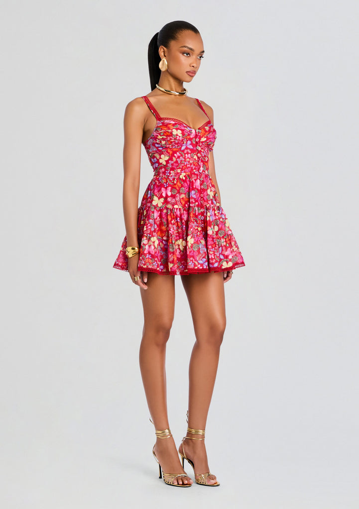 pink red dress Charo Ruiz Ibiza Angy Mini Dress | Smocked, Scallop-Neck, Sleeveless