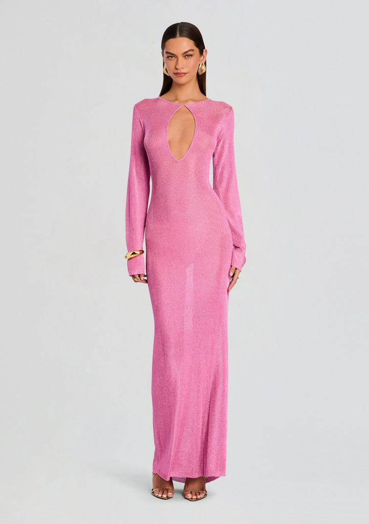 Carmel Metallic Knit Maxi Dress Bubblegum Pink / S