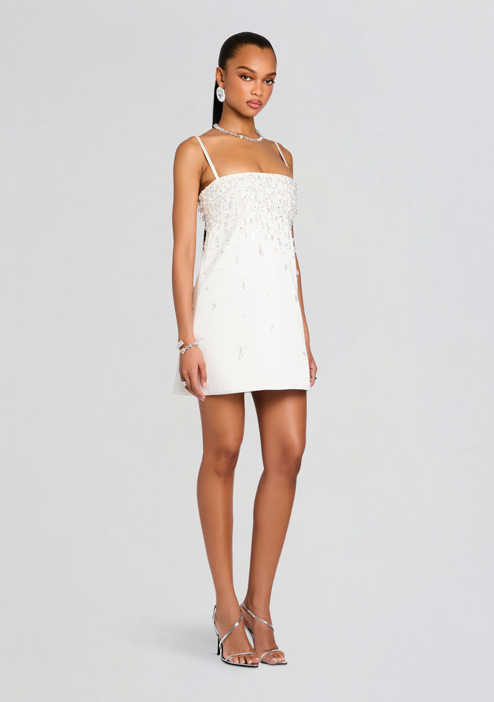 embellished white mini dress retrofete Cornelia Dress in White