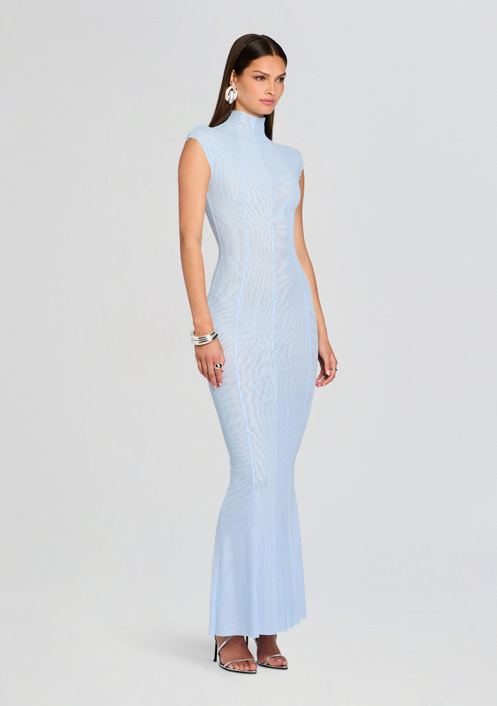 princess polly baby blue dress Blue 1930s Floral Embroidered Mesh Long Sleeve Dress main image 0