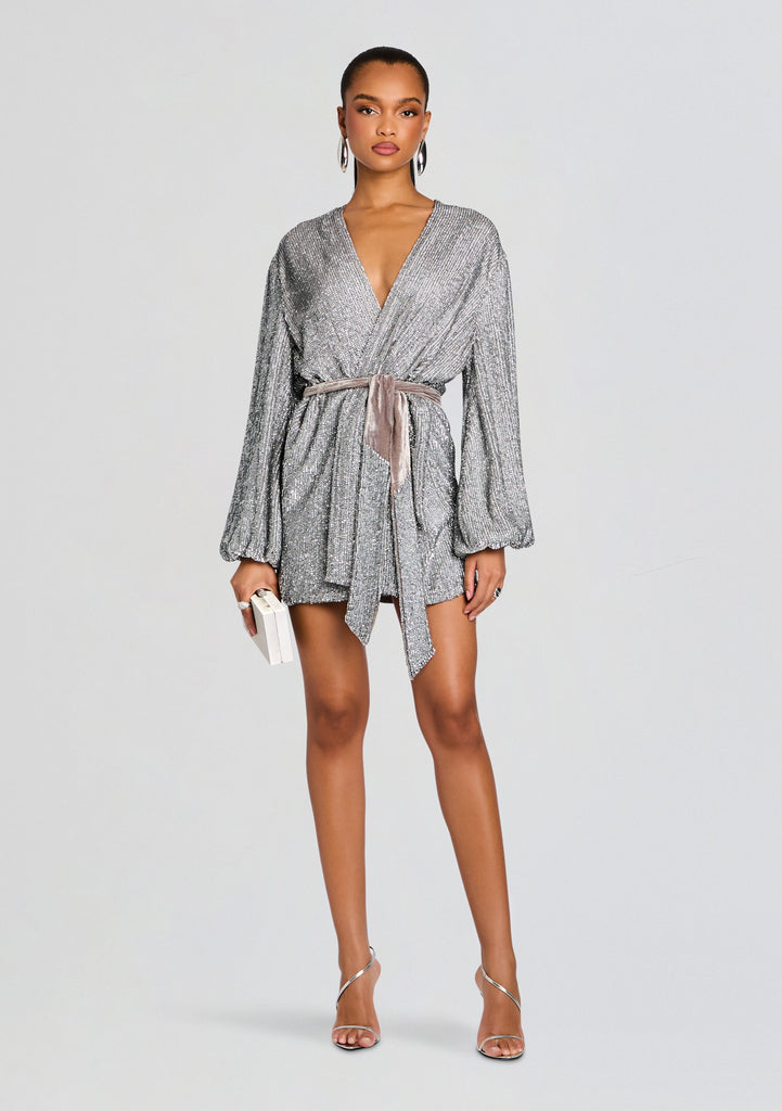 Retrofête Women's Gabrielle Robe Dress - Silver Cloud