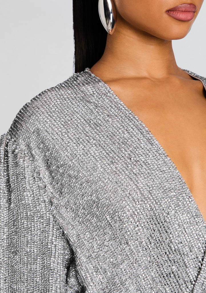 silver robe dress *VIRTUAL TRUNK SHOW* Chiara Boni La Petite Robe Litia Splendid Dress in  Silver