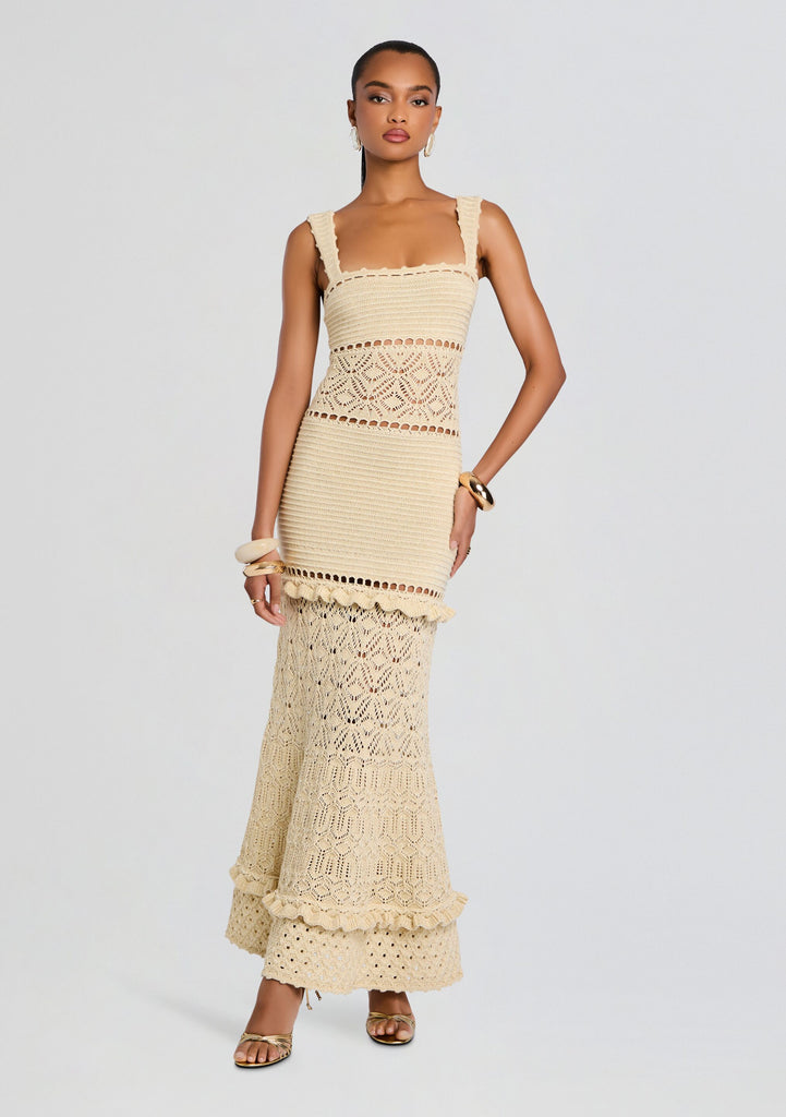 white christmas dresses Reve Crochet Flare Sleeve Maxi Dress