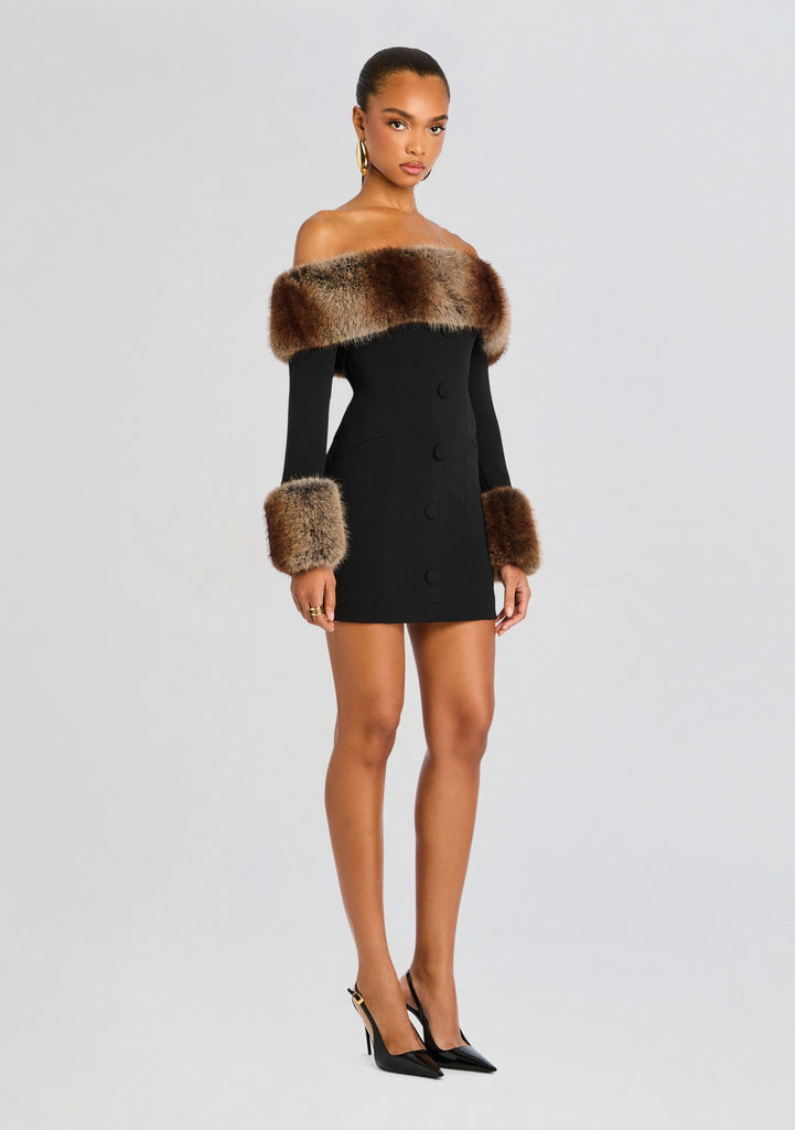 retroféte Women's Elspeth Faux Fur Dress - Black