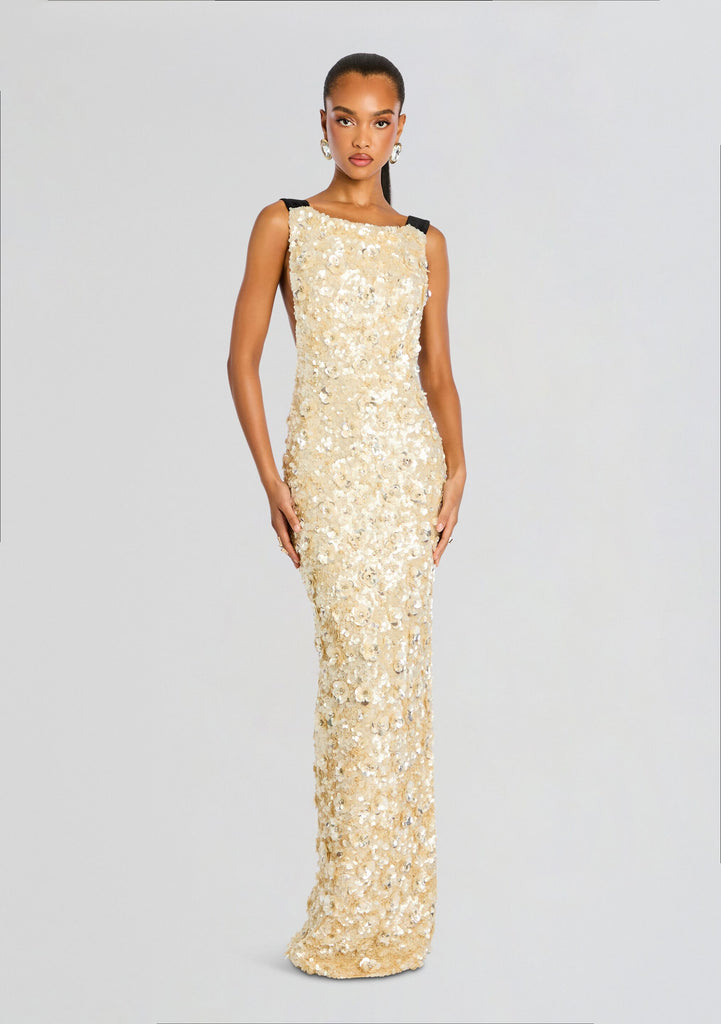 snopes white and gold dress Simmie Sequin Dress Retrofete
