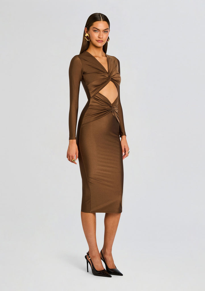 brown long sleeve midi dress SER.O.YA Women's Maida Midi Dress - Natural