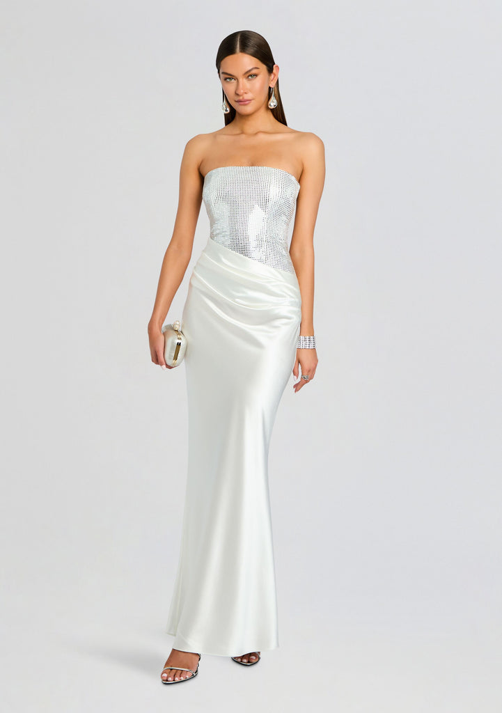 retrofete Alexandra Dress in Metallic Silver,White