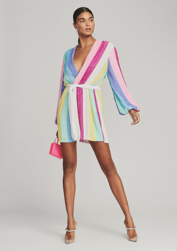 Rainbow Sequin Wrap Dress Mini Dress Rainbow Sequin Wrap Dress
