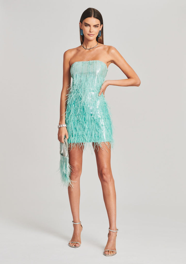 blue sequin feather dress Blue-Sequin Feather Cuff Mini-Dress main image 1