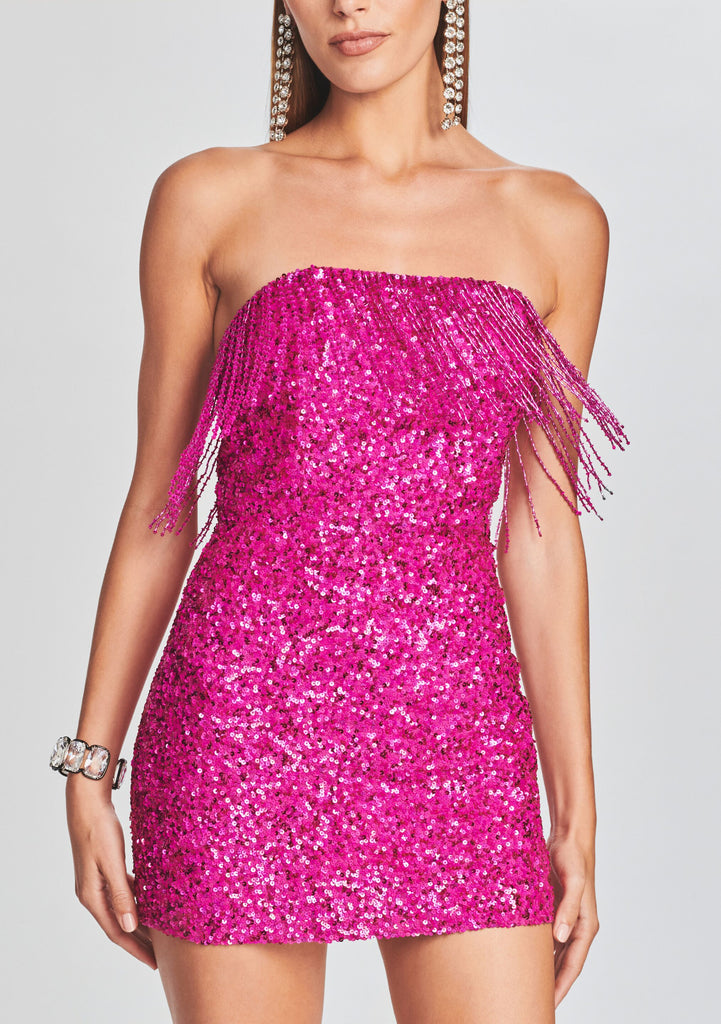 Pink Sequin Fringe Party Dress M