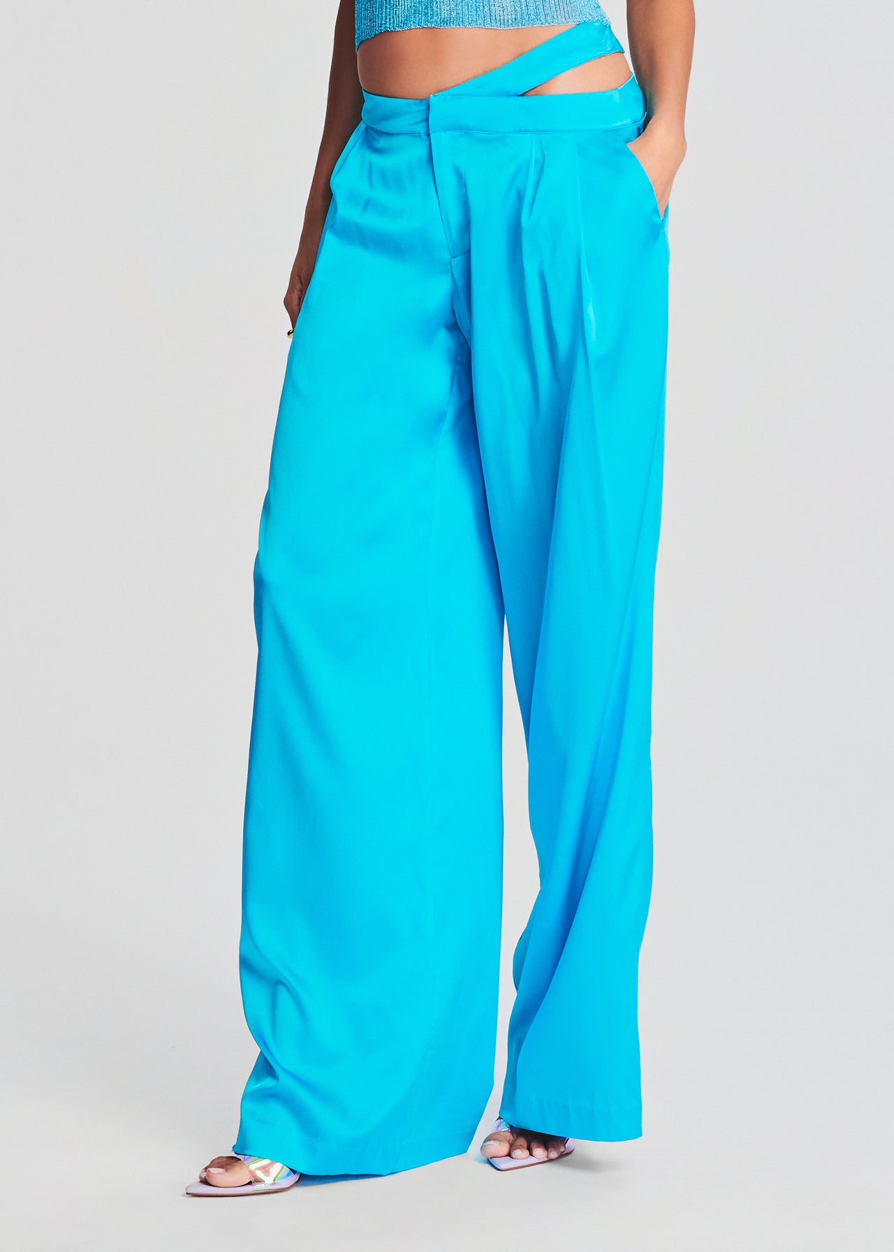 Turquoise Satin Palazzo Trousers