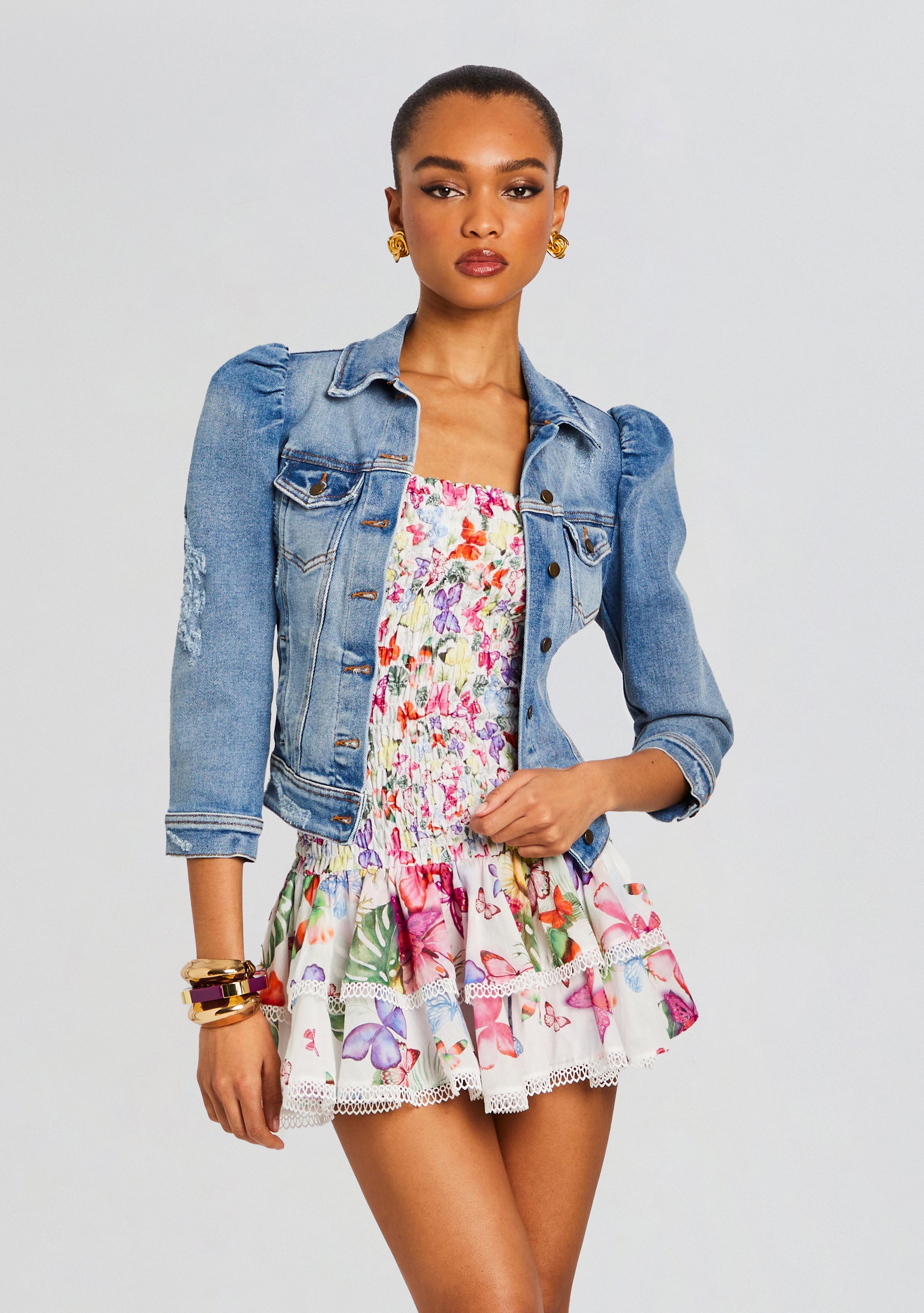 Denim jacket and floral dress best sale