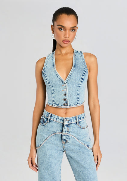 Jordi Embellished Denim Vest – Retrofete