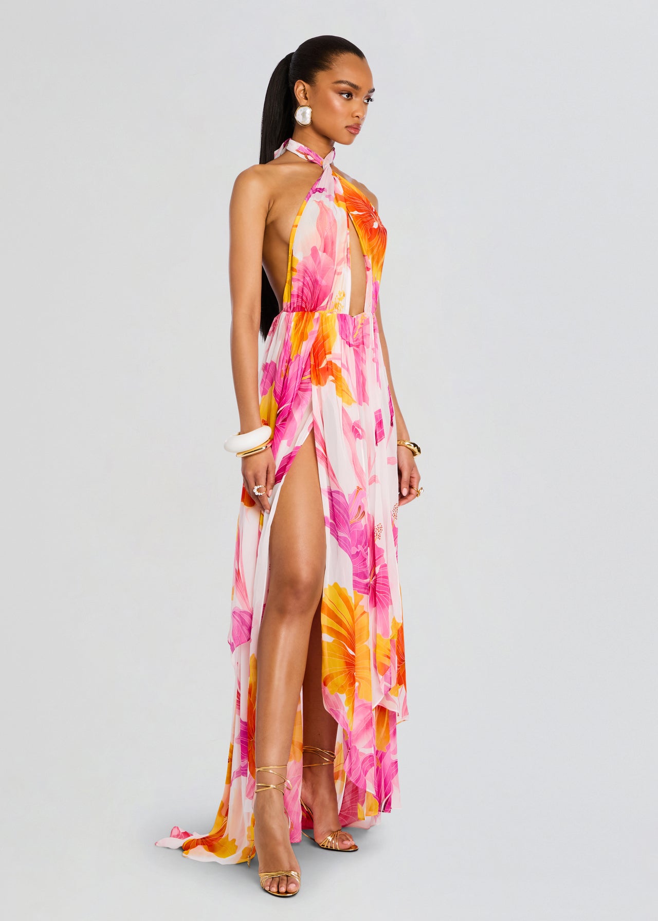 print silk chiffon dress Chin Dominican floral-print silk-chiffon gown - white