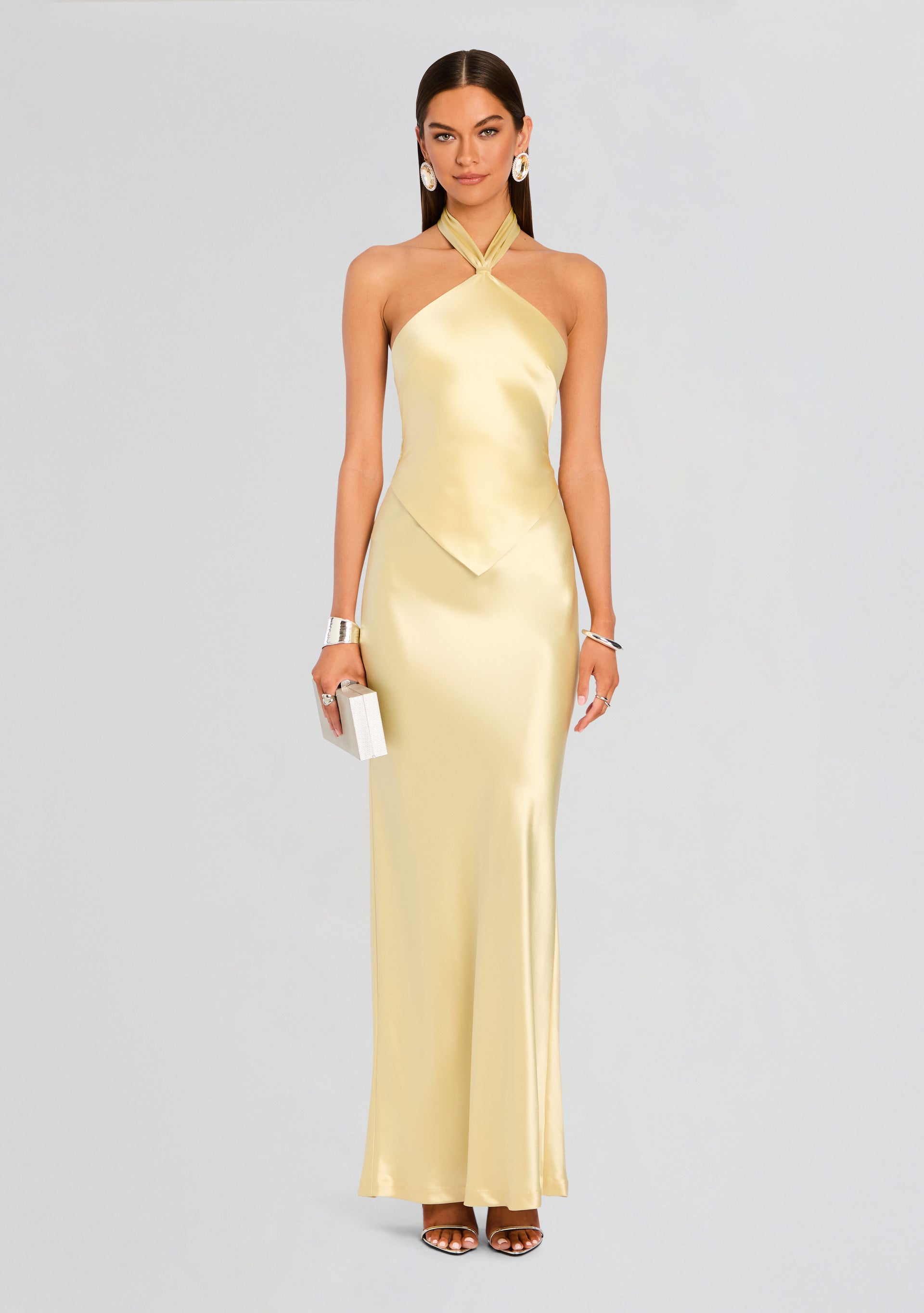 Retrofete Women's Ester Satin Halter Dress - Yellow - Size L