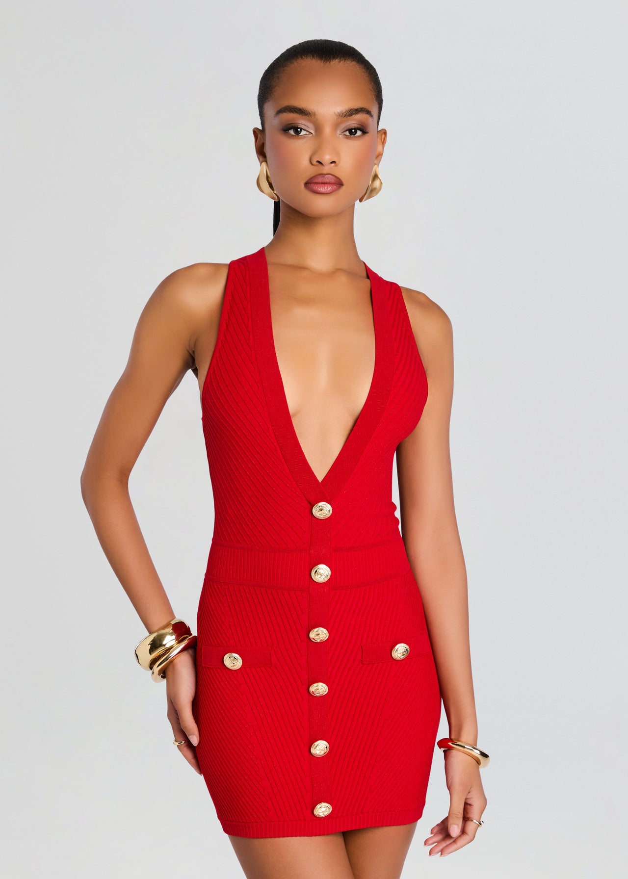 retrofte Women's Ellison Metallic Rib Knit Dress - Red - Mini dresses retrofte Women's Ellison Metallic Rib Knit Dress - Red - Mini dresses