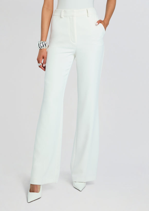 White Eira Pant tailored high waist trousers with belt loops and side pockets.