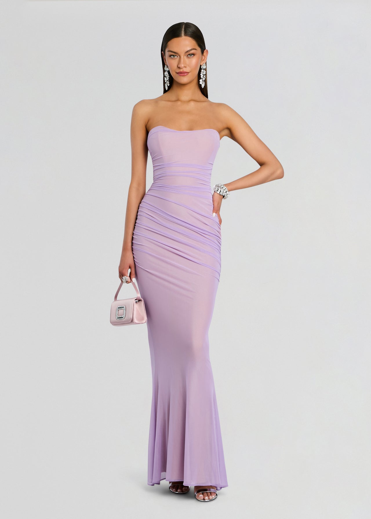 knee length dresses for ladies Strapless Mesh Maxi Dress main image 0
