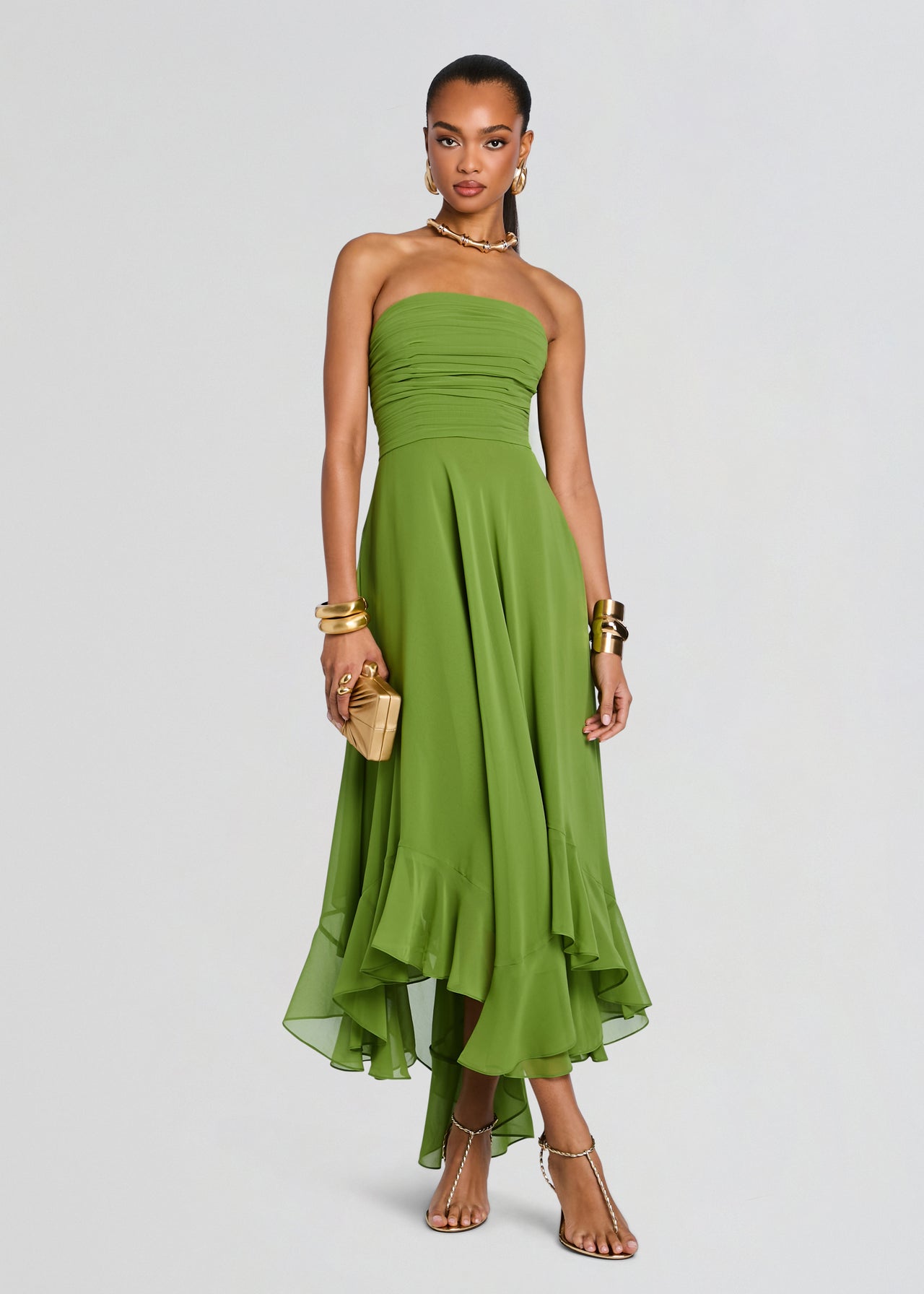knee length dresses for ladies Layered hem Chiffon Sleeveless A-Line Wedding Guest Dress with V-Neck main image 0