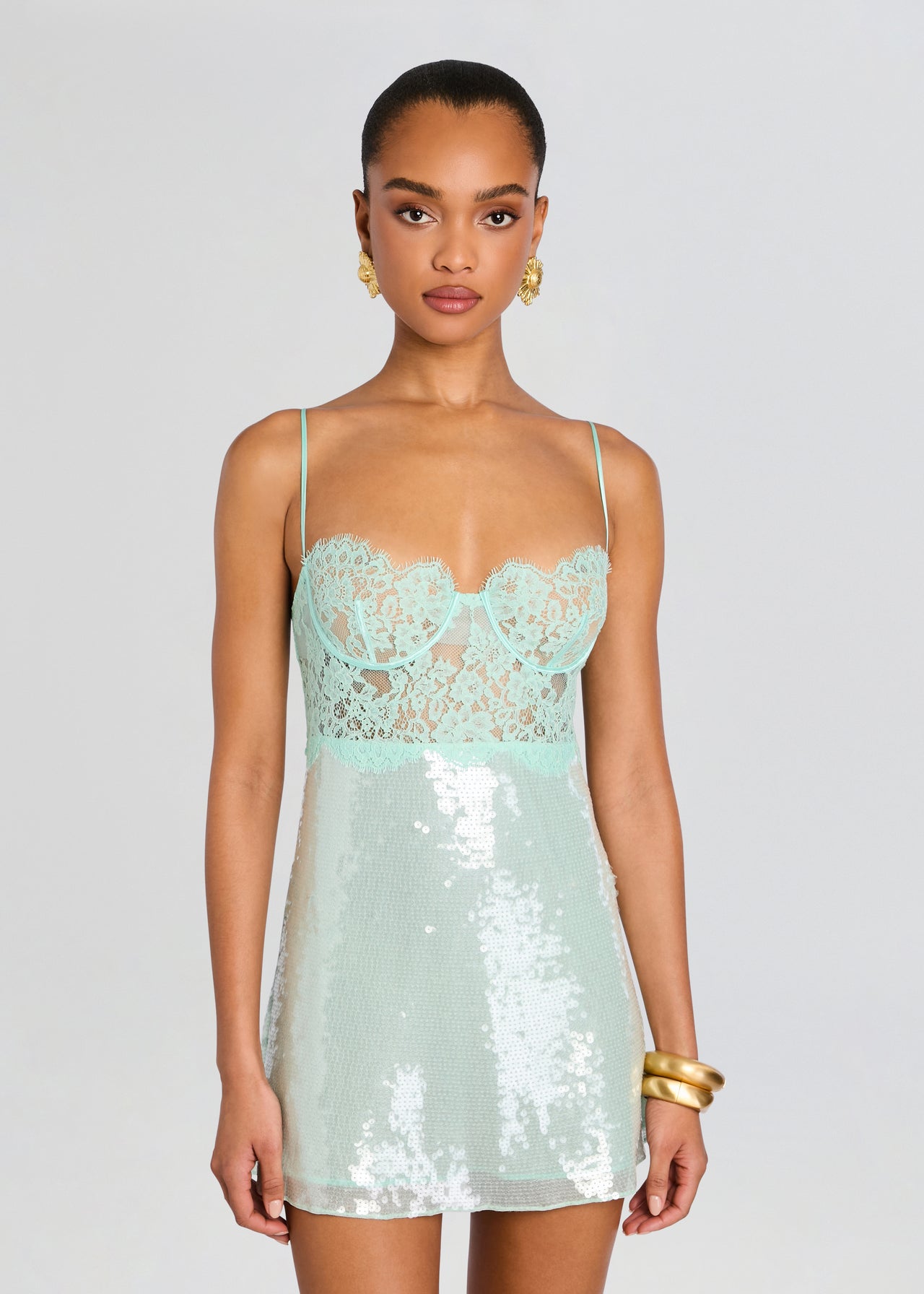 sequin embroidered babydoll dress in seafoam retrofte Women's Alixandra Sequin Dress - White sequin embroidered babydoll dress in seafoam retrofte Women's Alixandra Sequin Dress - White