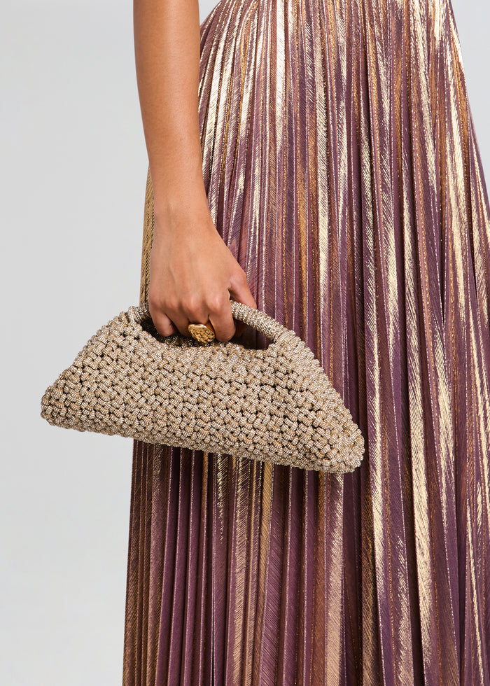 Olivia Clutch in champagne tones with a large circular beaded handle. media 5 of 5