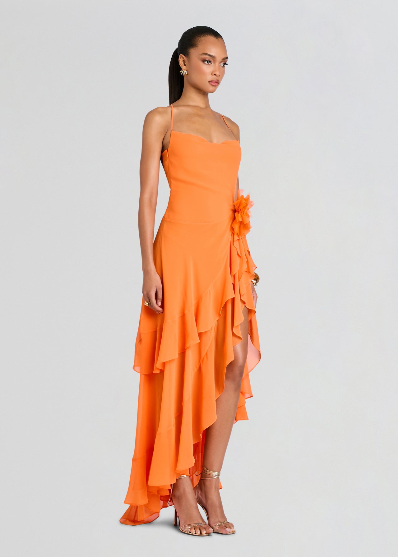Retrofête, Samara gathered chiffon maxi dress, Women, Orange, XXS, Dresses, Materialmix