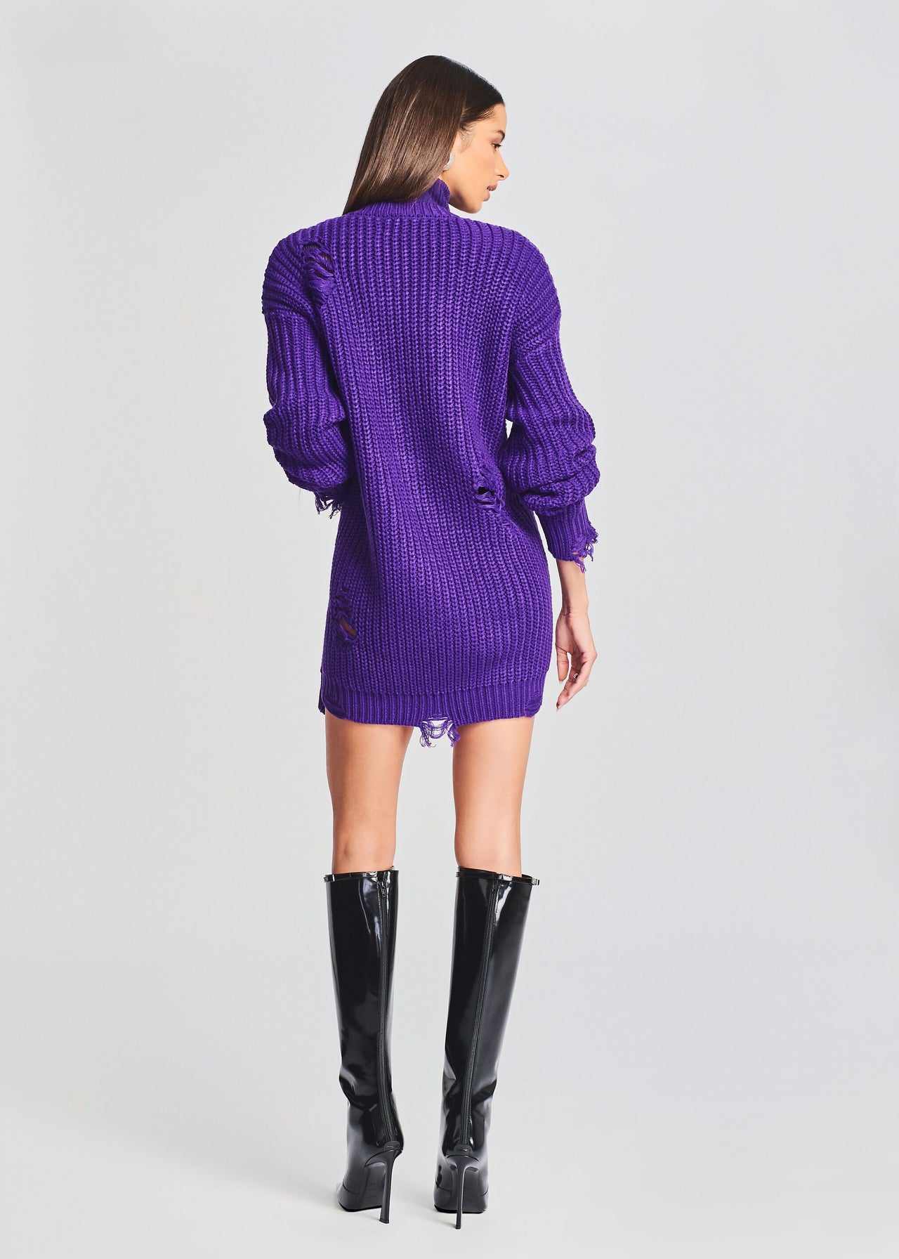 cos purple sweater dress SHAWL-COLLAR WOOL WRAP DRESS - PURPLE