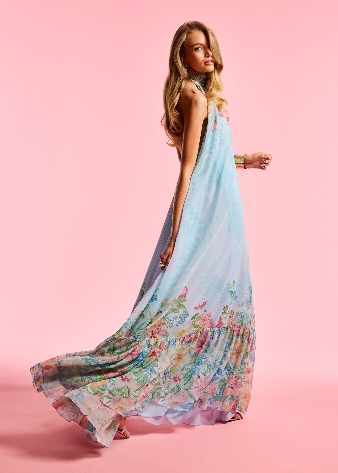 retrofete light blue dress Francy in Halterneck styling with hook Swing Dress Retro Style modest wear Size:2XL (9-11 yrs.)