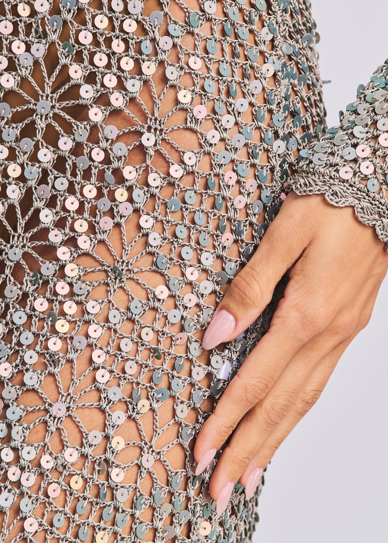 alexa sequin scroll print dress Alexa Chung Wore the Silver Sequin Trend That's Big at Zara