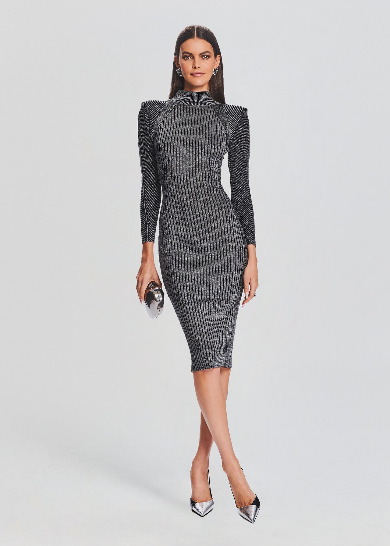 metallic knit dress silver COOL GIRL METALLIC KNIT MINI DRESS