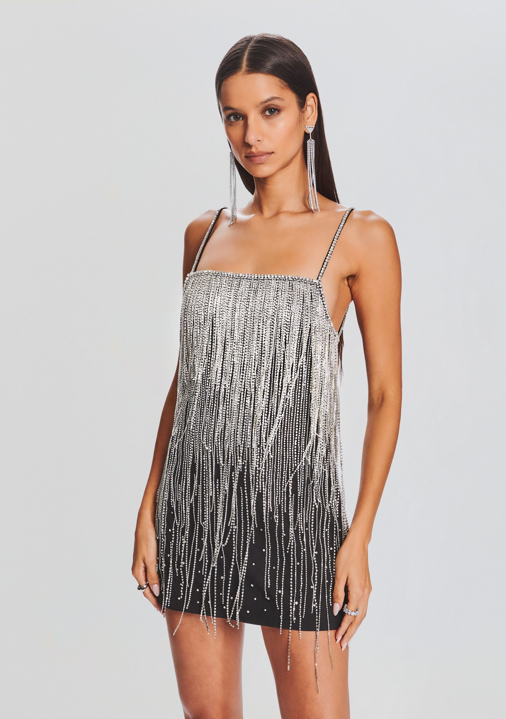 Silver sequin outlet embellished fringe dress