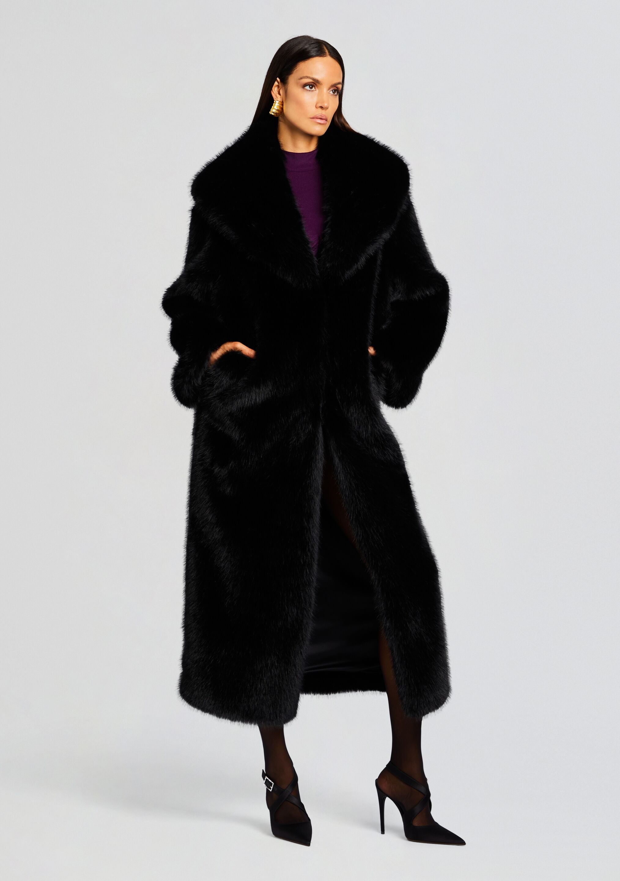 Faux fur coat in black best sale