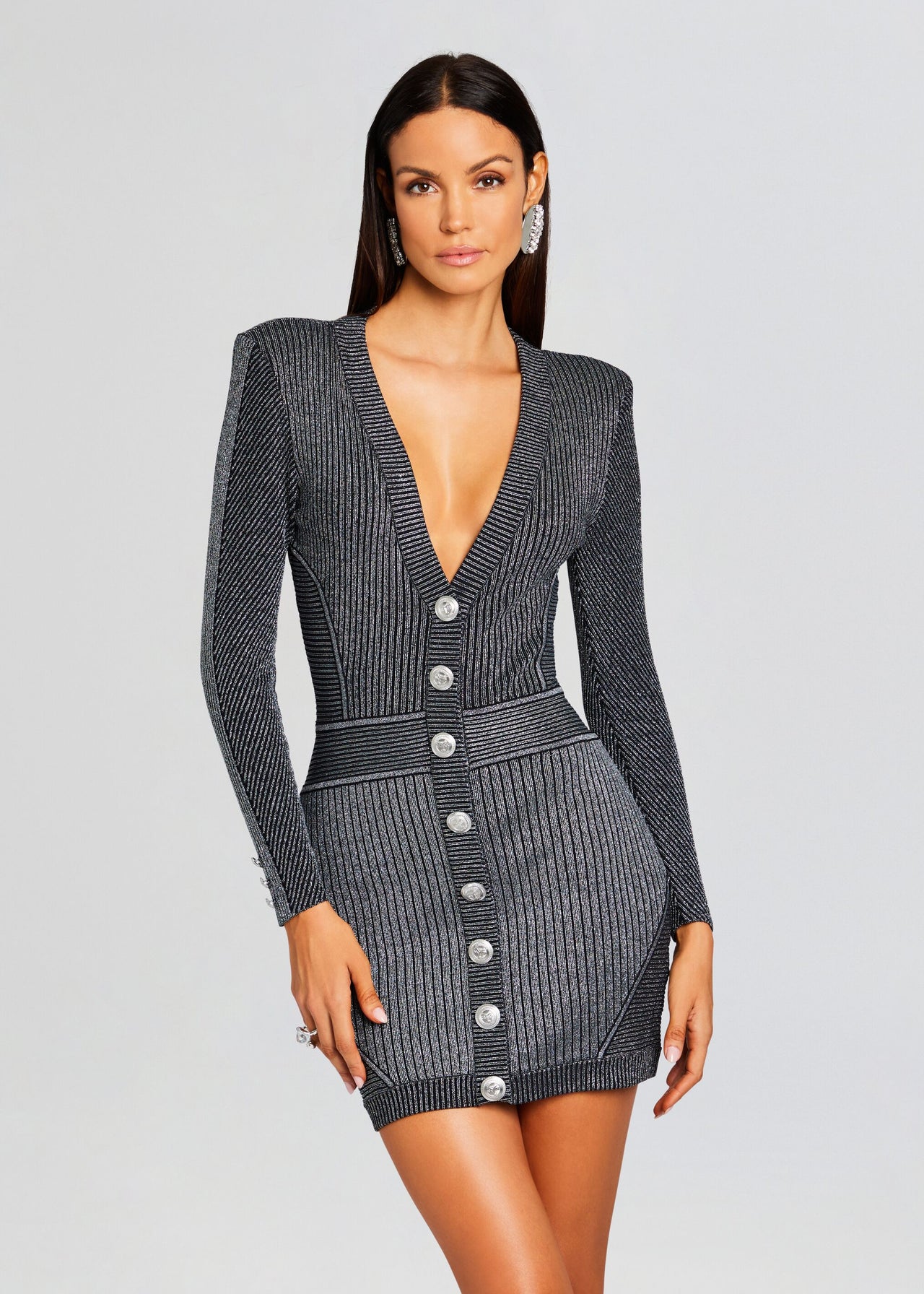 metallic ribbed sweater dress Metallic Ribbed Mock Neck Mini Sweater Dress